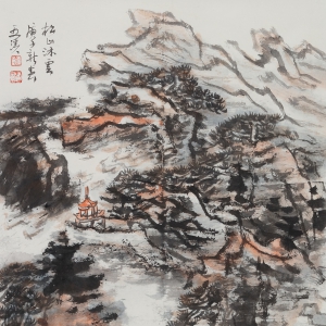 武建军《松山沐云》国画山水